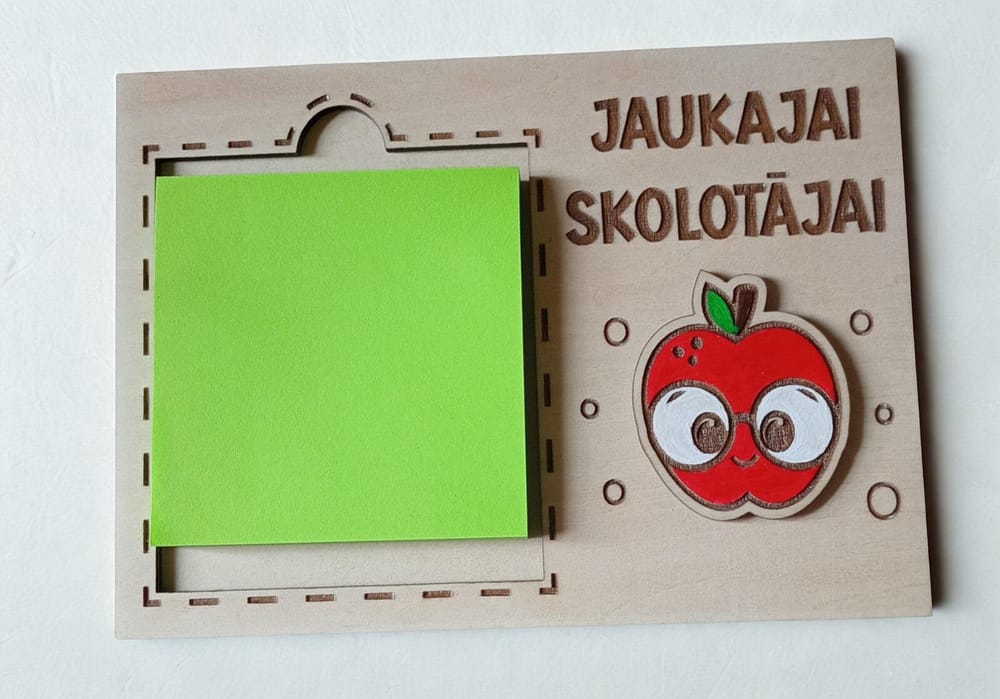 Līmlapiņu turētājs Koka piezīmju turētājs “Jaukajai skolotājai” ar ābolīša dizainu
