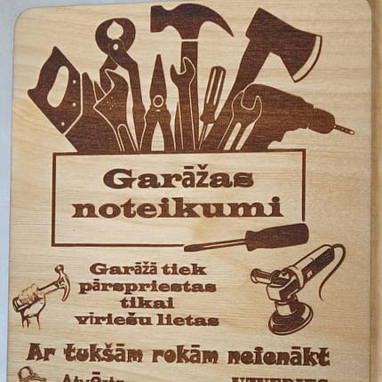 Koka dēlītis “Garāžas noteikumi” – humora dāvana vīrietim, tētim vai draugam
