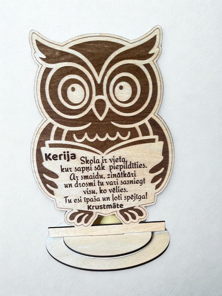 pūce Koka dekors pūce, ar personalizētu gravējumu,ideāla dāvana bērnam uzsākot skolas gaitas