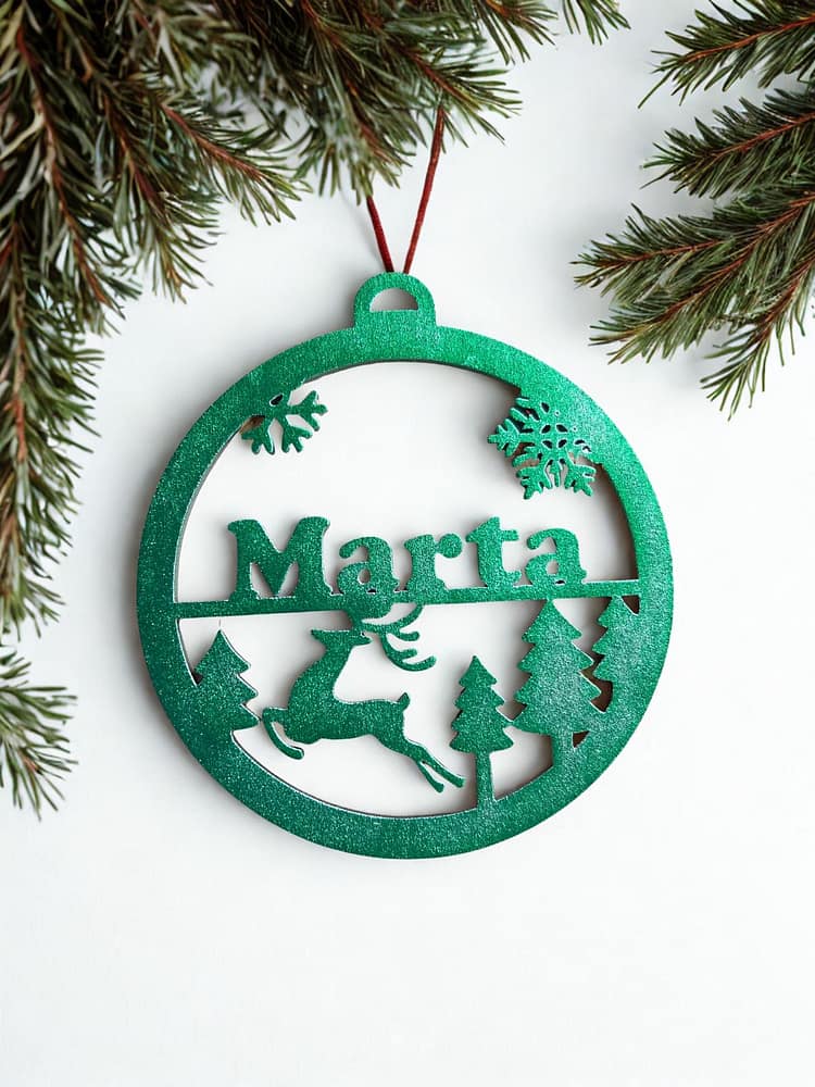 Personalized Christmas Tree Ornament with Name Personalizēts eglītes rotājums ar vārdu – koka brieža dizains